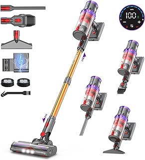 Test et avis complet sur le coovy SU7 Aspirateur Balai sans Fil 580W-55Kpa-75Mins, Aspirateur sans Fil Puissant, Chargement Mural, Écrans Tactiles LED, 1,3L Capacité, pour Sols Durs-Tapis-Les Poils d'animaux
